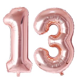 Vthoviwa 40 inches Aluminum Helium Number Balloons, No. 13 / 31, Rose Gold, 0123456789,10-19,20-29,30,40,50,60,70,80,90,100, Birthdays, Carnivals, Decorations, Anniversaries, Parties, Rose Gold 13