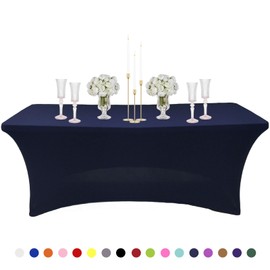 6ft Spandex Tablecloths Stretchable Tablecloth Navy Blue for Rectangle Table,Washable Fitted Table Cloth Spandex Stretch Patio Table Cover for Event,Wedding,Banquet,Party,Covering Stalls,Exhibitions