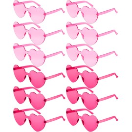 Photect 12 Pair Heart Sunglasses Colorful Heart Glasses Heart Sunglasses Party Favor(Pink, Rose Red)