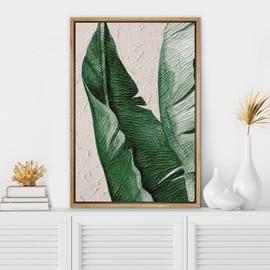 SIGNWIN Framed Canvas Print Wall Art Close Up Tropical Jungle Banana Leaf Nature Wilderness Digital Art Realism Decorative Floral Botanical Zen for Living Room, Bedroom, Office - 24"x36" Natural