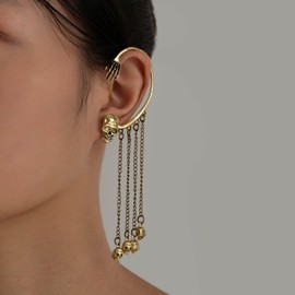 Inilbran Punk Schädel Ohrclimber Ohrringe Vintage Schädel Kopf Quaste Kette Ohrringe Gold Schädel Manschette Wrap Crawler Ohrringe Gothic Skelett Schädel Ohrknorpel Ohrringe Schmuck Für Frauen