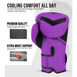 Exxact Sports Knockout Youth Boxing Gloves for Kids (3-15 Years) with Padded Protection and Wrist Support, Durable Engineered Leather Kids Boxing Gloves for Sparring (Purple/Black, 4 OZ)