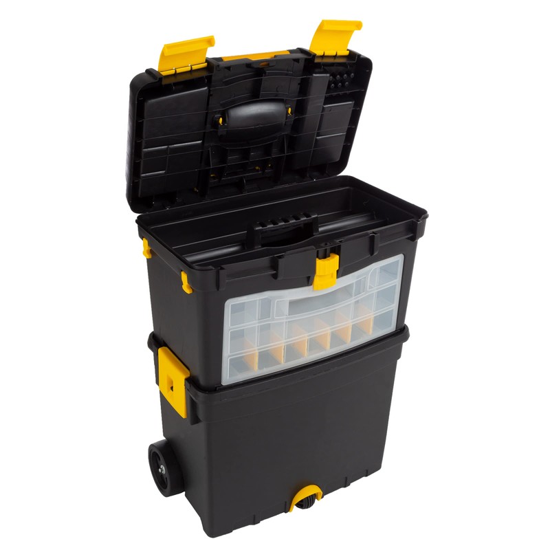 Rolling Tool Box with Wheels, Foldable Comfort Handle, and Removable