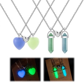 Wekuw Quartz Crystal Pendant, Set of 4 Crystal Gemstone Chain Hexagonal Heart Quartz Crystal Pendant Necklace Luminous Friendship Chain Magnetic Couple Chain Matching Necklace, Metal