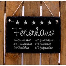 Dekolando 5 Star Rating Sign Star Rating Guest Rating Accommodation Slate Engraved Door Sign Satisfaction 22 x 16 cm (Holiday Home)