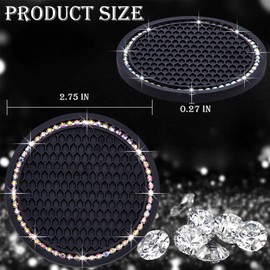 MEAJOO 2PCS Bling Cup Holder Coaster, 2.75 Inch Auto Car Cup Holder Insert Coasters, Soft Silicone Anti-Slip Shockproof, Universal Vehicle Interior Accessories for Women Girls (Black & Colorful)