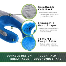 SHOWA Atlas 300 Original 1994 Crinkle Grip Work Gloves, Natural Latex Palm, Heavy Duty 10-Gauge for Construction, Landscaping, Gardening, & Masonry, Blue, X-Large, Vending Pack, 12-Pack