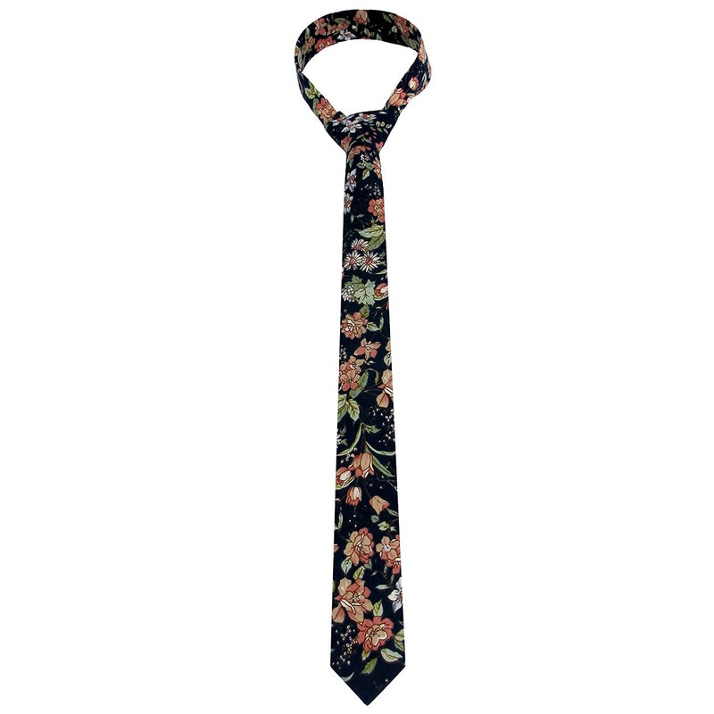 Kebocis Corbata delgada de algodón floral para hombre, Flores-azul marino