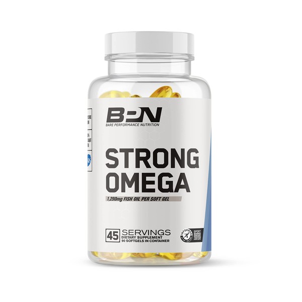 Bare Performance Nutrition Strong Omega Fish Oil Soft Gel, 1290mg Fish Oil per Capsule, Omega-3 Fatty Acid Supplement Produced from 100% Wild Caught Fish, 45 Servings