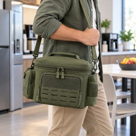 Tactical Insulated Lunch Bag for Work and Camping – 13L Meal Carrier with Multiple Pockets and Shoulder Strap