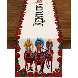Nepnuser Kentucky Table Runner Run for The Roses Horse Racing Party Decoration Home Kitchen Dining Room Decor (13" x 72")