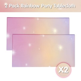 Geanlian Rainbow Tablecloth, 2 PCS Birthday Party Decorations, 54 x 108 Inch Rainbow Cloud Disposable Plastic Rectangular Table Cover for Rainbow Birthday Party (Rainbow)
