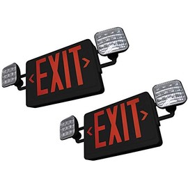 SupremeLED All LED Exit Sign & Emergency Light Combo with Battery Backup (Red Black 2 Pack)