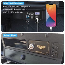 Briidea Panel integrado multifuncional 3 en 1 con DC 12V-90V 4.2A Dual USB cargador, voltímetro LED de amplio rango e interruptor de marcha atrás, accesorios de carrito de golf para EZGO TXT, PDS y