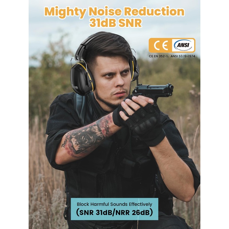 Dr.meter Hearing Protection Ear Muffs, 31dB Noise Reduction Safety Earmuffs