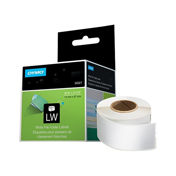DYMO LW 1-Up File Folder Labels for LabelWriter Label Printers, White, 9/16'' x 3-7/16'', 2 Rolls of 130 (30327)