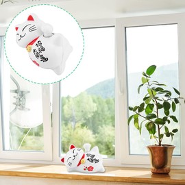 Joyzan Lucky Cat, Maneki Neko Waving Arm Solar Energy Powered White Feng Shui Fortune Beckoning Statue Prosperity Welcoming Decoration Cute Chinese Japanese Good Wealth Front Desk Car Home Office