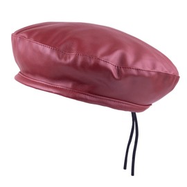 KYEYGWO Women's PU Leather Beret Hat, French Style Beret Hat, Plain Casual Classic Painter Cap, red