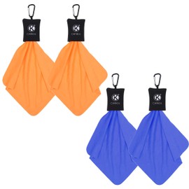 Camkix Cleaning Cloth with Open Bottom Pouch and Carabiner - 4 Pack - Pull Out Microfiber Cloth (7.9" x 7.9") - For Delicate Surfaces and Sensitive Optics - Glasses, Camera Lenses, Gadget Screens