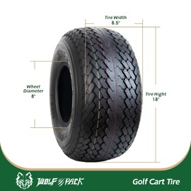 Set 4 Wolf Pack 18X8.5-8 4PR Golf Cart Tires Non-Directional Tubeless Tire Multi-Terrain Tire with Superior Traction and Mud-Resistant Self-Cleaning Tread Design for Long-Lasting Performance