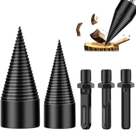 Wood Splitter Screw Cone, 32 mm + 50 mm Splitting Wood Cone Wood Splitter Drill with 3 Drill Handles, Firewood Drill Splitter, Firewood Drill Bit for Household, Drill Wood Splitter Original