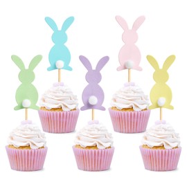 Decoración para cupcakes de Pascua, diseño de conejo y conejo de Pascua, 30 unidades (5 colores de conejo)