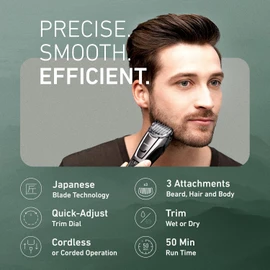 Panasonic Multi-Groomer Electric Beard Trimmer for Men, Men’s Trimmer for Beard, Hair and Body, 39 Trim Length Settings with 3 Attachments, Corded/Cordless Operation – ER-GB80-S (Silver)