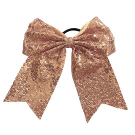 COTIM COYIN Sequins Hair Bows for Women Girls, Large Bow Clips Glitter Cheer Bowknot Elastic Hair Tie, Champagne