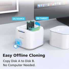 Akasa DuoDock MX | Dual M.2 PCIe NVMe SSD Docking Station with Offline Clone | Up to 10Gbps | Built-in Cooling Fan and Protective Cover | For M.2 PCIe M key and B+M key SSD |AK-DK09U3-WHCM