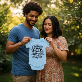 Proof God Answers Our Prayers Cute Handmade Pregnancy Announcement or Baptism Christening Clothes (Lt Blue, 12 Months)