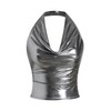 SOLY HUX Women's Halter Crop Tops Y2k Metallic Cowl Neck
