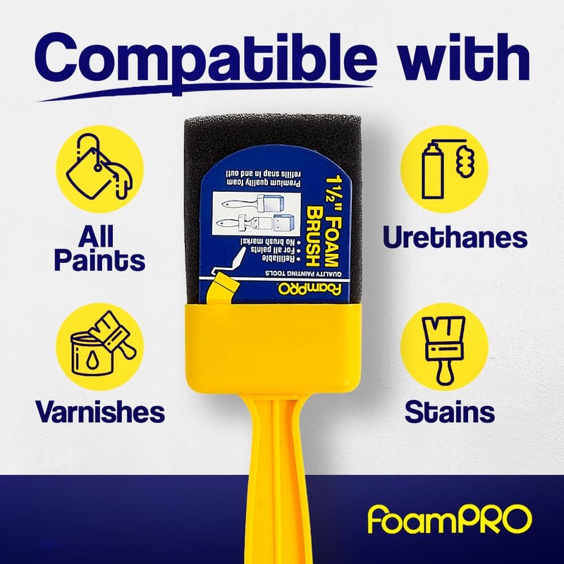 FoamPRO 715-4, 1 1/2" Foam Brush w/ 4 Refills -
