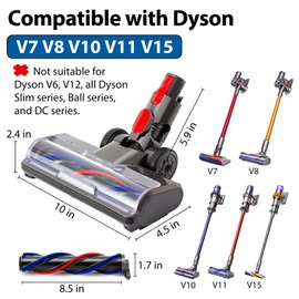 ELVANO Direct Drive Cleaner Brush Head: Motorhead Compatible with Dyson V7 V8 V10 V11 V15 Vacuum Floor Attachment with Turbo Bristle Roller and LED Lights for Hardwood and Carpet