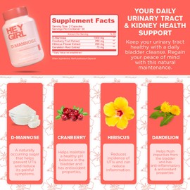 D Mannose Capsules - Fast-Acting UTI Supplement - Cleanse & Flush Impurities - with Natural D-Mannose Powder, Cranberry, Hibiscus & Dandelion - Alternative to Cranberry for Women, 60 Capsules