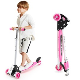 Kids Kick Scooter, 3 Wheel Scooter for Kids Ages 8-12, Max Load 240 LBS, Foldable Kids Scooter, 4 Adjustable Levels Pink