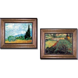 Artistic Home Gallery Wheatfield and Cypress & Field with Poppies by Van Gogh 2-pc Premium Bronze-Gold Framed Canvas Gift Set (Ready-to-Hang)