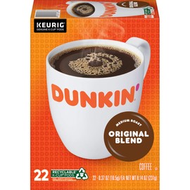 Dunkin' Original Blend Medium Roast Coffee, 22 K Cups for Keurig Coffee Makers (Packaging May Vary)