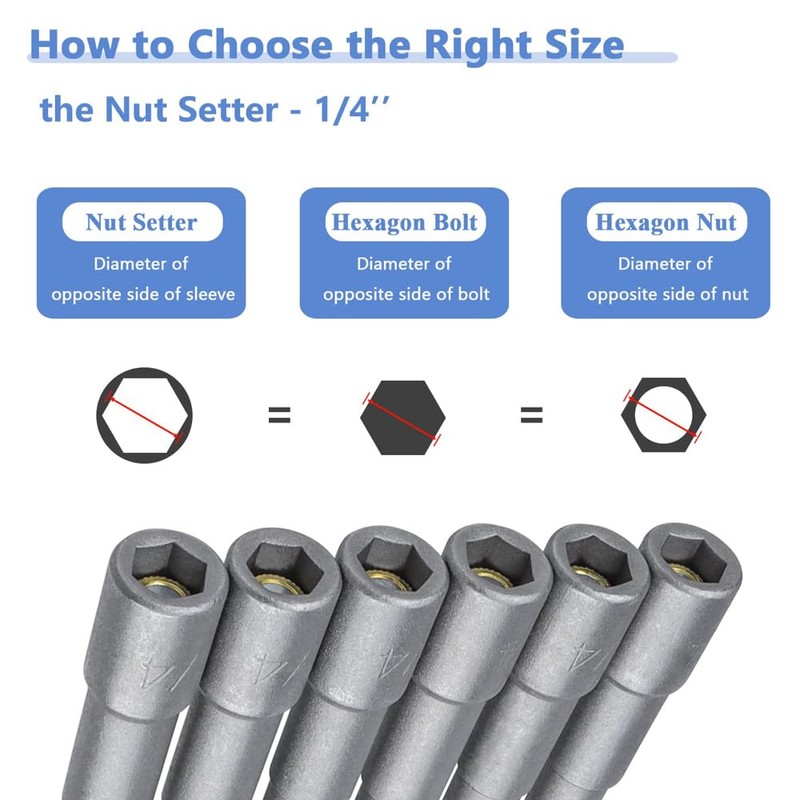Mesee 6 Pcs Magnetic Nut Setter Driver Bits 6-Inch Extra