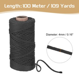 Rebower Macrame Cord 4mm x 100 M, Natural Cotton Macrame Rope Twisted Macrame Yarn [for Plant Hangers Wall Hanging Crafts Knitting] - Black