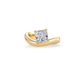 PAVOI 14K Yellow Gold Plated Premium Cubic Zirconia Square Solitaire Engagement Ring for Women | Unique Wavy Band Promise Ring | Fake Wedding Ring - Size 7