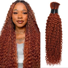 Human Braiding Hair for Boho Braids Ginger 350 22 Inch Curly Human Hair for Boho Braids 2 Bundles 100g Boho Hair for Braiding 100% Deep Wave Bulk Human Hair for Boho Knotless Braids (Ginger350,22inch)