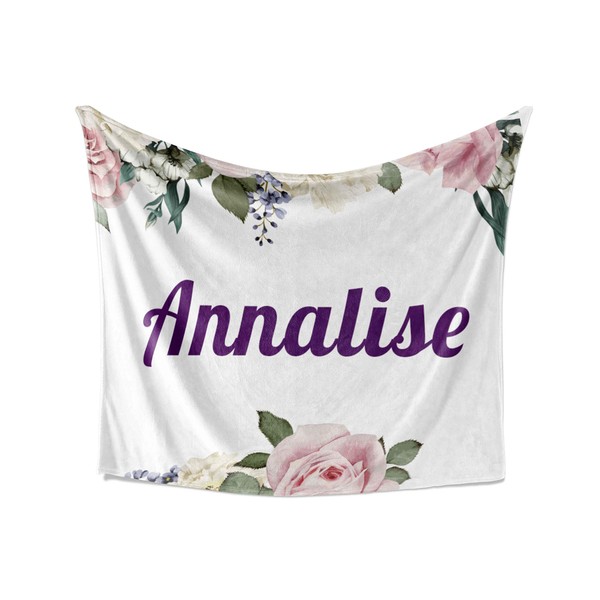Annalise Blanket - Personalized Plush Fleece Flower Throw with Name,