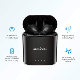mbeat E1 True Wireless Bluetooth Earbuds in-Ear Stereo Bluetooth Headphones Wireless Earphones (Bluetooth 5.0, Built-in Mic, Stereo Calls, Touch Control, Long lasting Comfort and Secure in Ear Fit, Total 18 Hours Playtime with 500mA Charging Case)