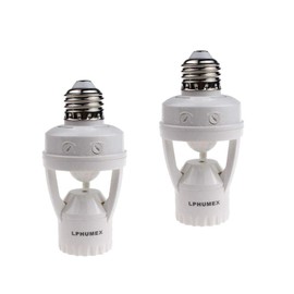 LPHUMEX 2 Pcs Motion Activated Light Sockets, Dusk to Dawn E26/E27 Scew-in Motion Activated Light Adapter, PIR Security Light Bulb Sockets Indoor for Front Door/Porch/Garage/Basement/Hallway
