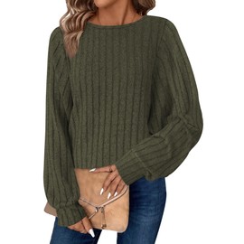 Bosmeer Sweaters for Women Batwing Long Sleeve Oversized Lightweight Fall Clothes Workout Shirts Plus Size Tunic Tops Army Green X-Large