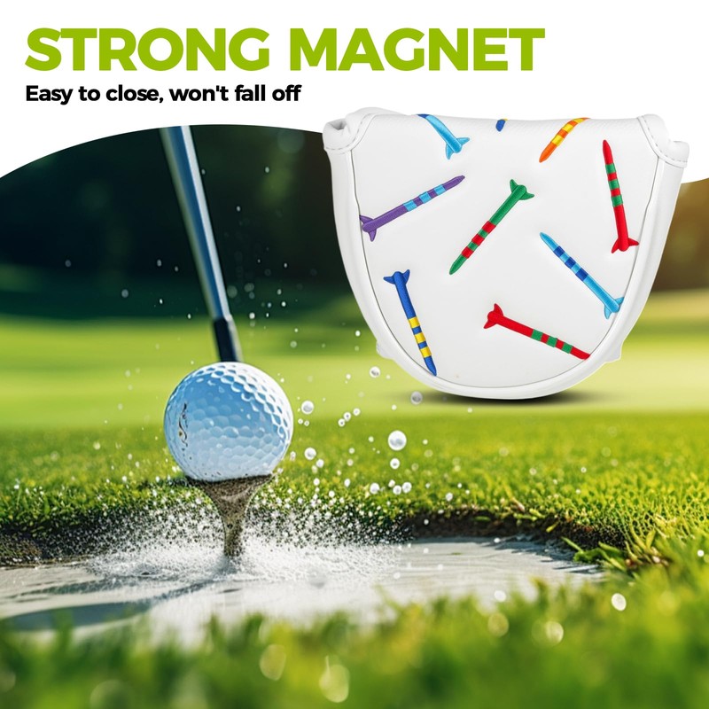 White Putter Head Covers, With Circle Embroidery Premium Magnetic Closure