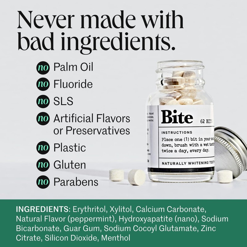 Bite Toothpaste Bits: Whitening Tablets – Fluoride Free, Nano Hydroxyapatite
