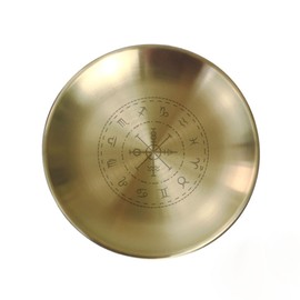 5.5inch Altar Ritual Plate Dish Stainless Steel Flat Bowl Round Metal Jewelry Tray Prayer Astrology Tarot Offering Plate Ring Trinket Holder for Smudging Decoration Trays Gold (Zodiac Gold)