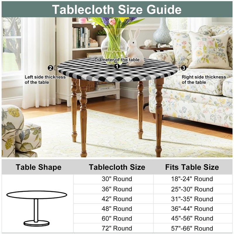 misaya Round Fitted Tablecloth with Elastic Edge, Buffalo Plaid Waterproof