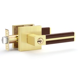 EHOMEWARE 1 Pack Keyed Door Locks Satin Brass Door Handles with Lock and Keys, Exterior/Interior Door Knobs for Bedroom or Living Room